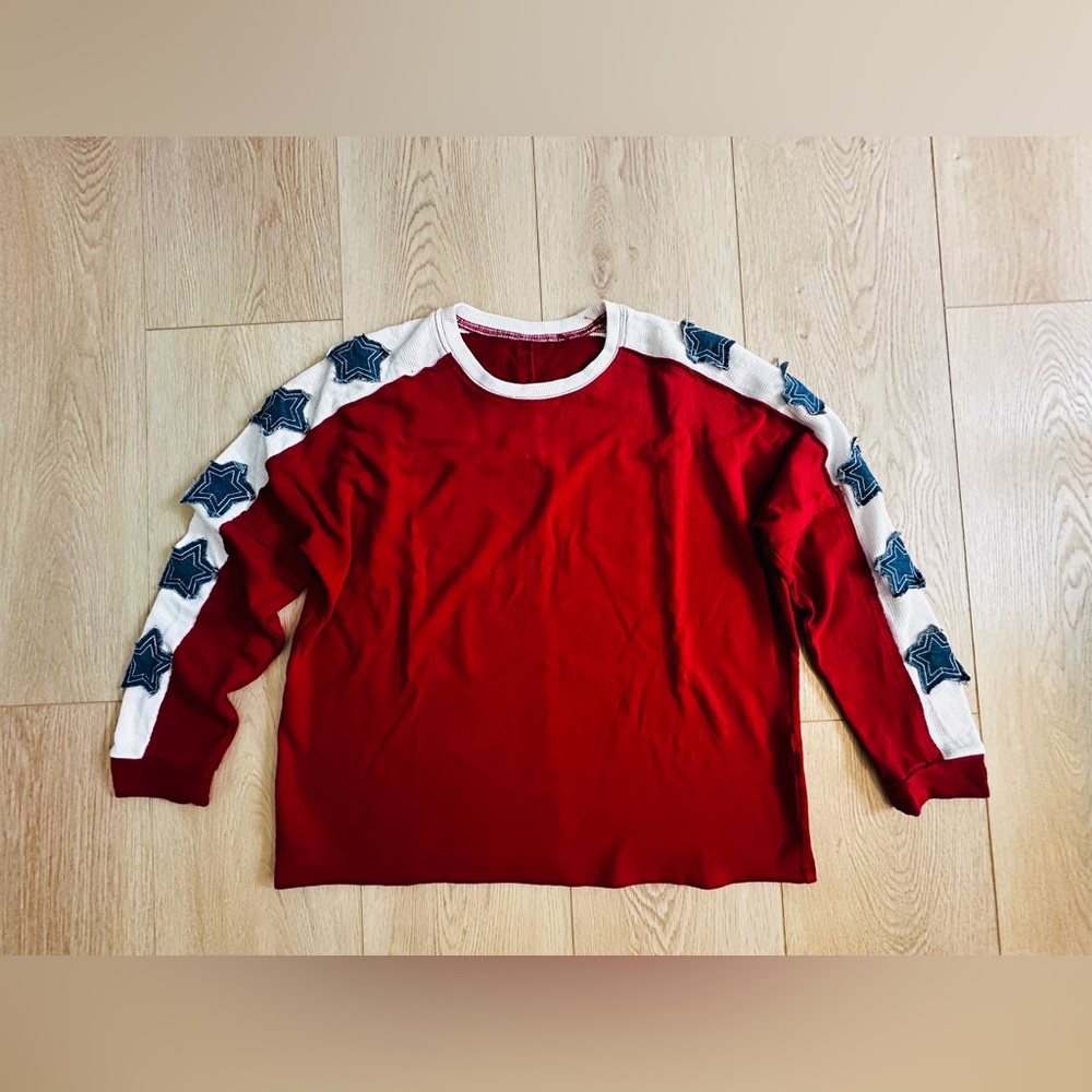 🇺🇸 RED WHITE & BLUE ❤️🤍💙 Patriotic Lightweight Oversized Distressed Sweatshirt 🤩